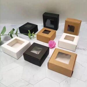 white kraft packaging box with window – luxury cardboard box for soap, perfume & watch retail display