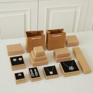vintage kraft paper rectangular jewelry gift box for necklaces, bracelets & rings – separate lid & base cardboard packaging